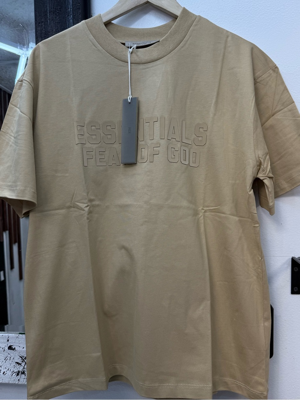Fear of God Essentials Tan Embossed Logo Short Sleeve Tee